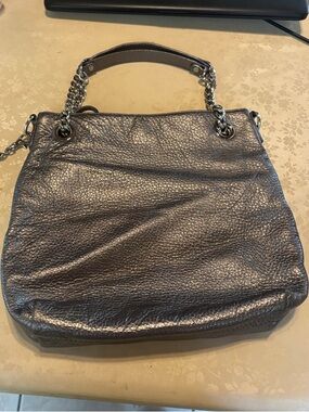 Michael Kors Metallic Gunmetal Leather Shoulder Tote with Chain Handles